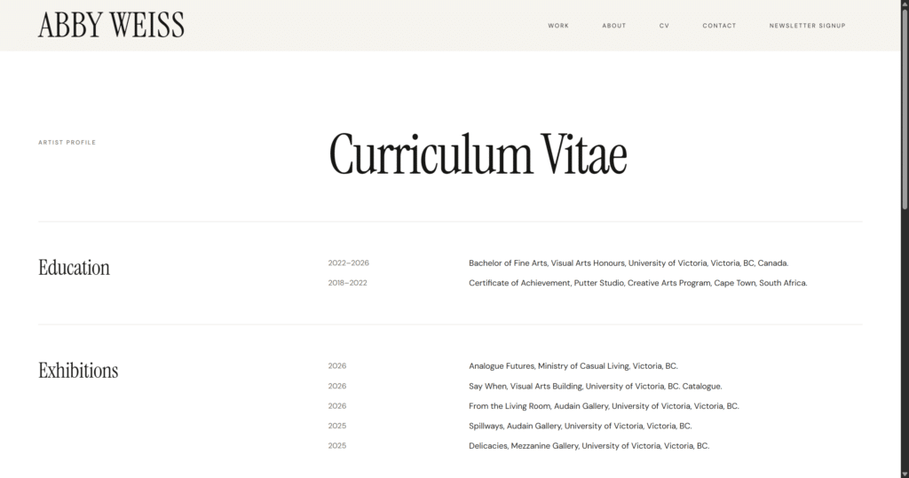 Abby Weiss Art - Curriculum Vitae